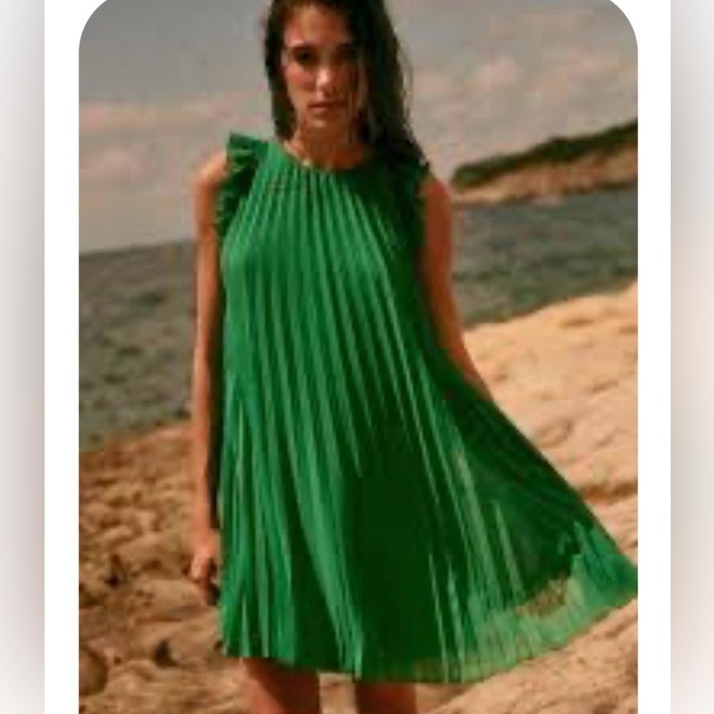 SÉZANE Paris Philippine Green Pleated Ruffle Mini Dress size 2 XS